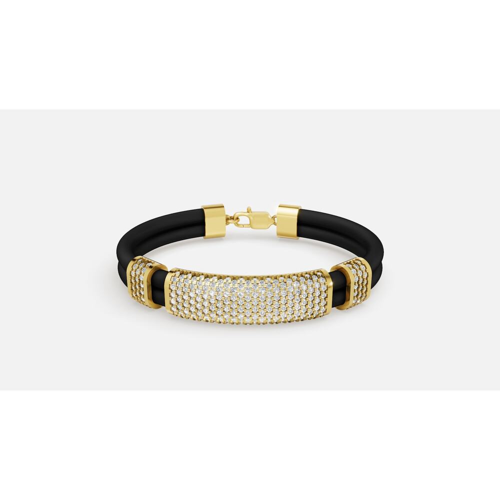 3.24 ctw Diamond Rubber Bracelet 14K Yellow Gold Men's Bracelet